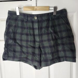 BDG FOREST GREEN PLAID HIGH-WAISTED SHORTS SIZE 12